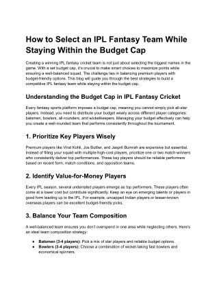 How to Select an IPL Fantasy Team While Staying Within the Budget Cap