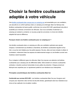 Choisir la fenêtre coulissante adaptée à votre véhicule
