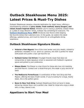 Outback Steakhouse Menu 2025