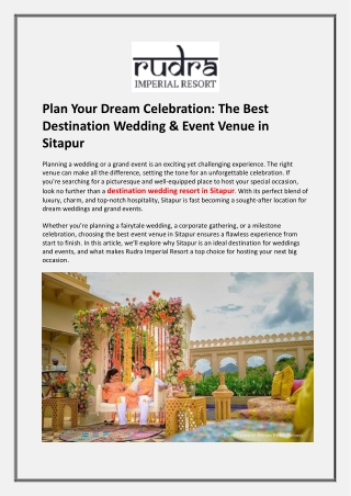 Plan Your Dream Celebration The Best Destination Wedding & Event Venue in Sitapur