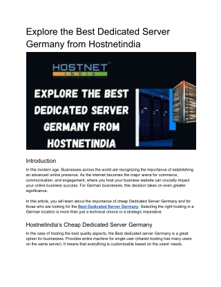 Explore the Best Dedicated Server Germany from Hostnetindia