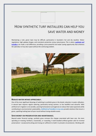 h ow synthetic turf installers can help you save