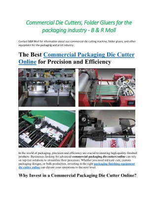 Commercial Die Cutters, Folder Gluers for the packaging industry - B & R Moll