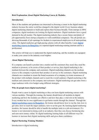 brief explanation about digital marketing course