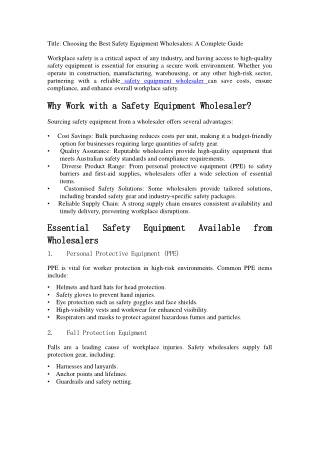 Best Safety Equipment Wholesalers