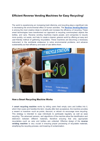 Efficient Reverse Vending Machines for Easy Recycling!