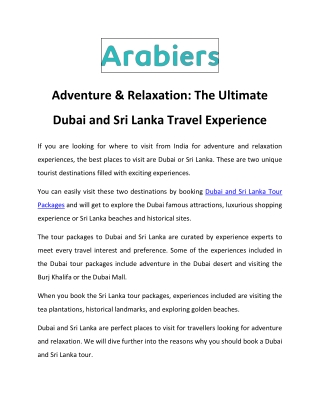 Adventure & Relaxation The Ultimate Dubai and Sri Lanka Travel Experience