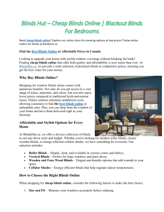 Blinds Hut – Cheap Blinds Online Blackout Blinds For Bedrooms