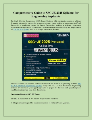 Comprehensive Guide to SSC JE 2025 Syllabus for Engineering Aspirants