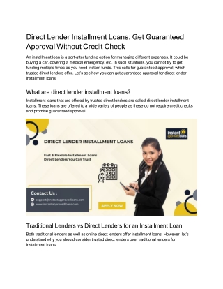 Direct Lender Installment Loans Without Credit Check