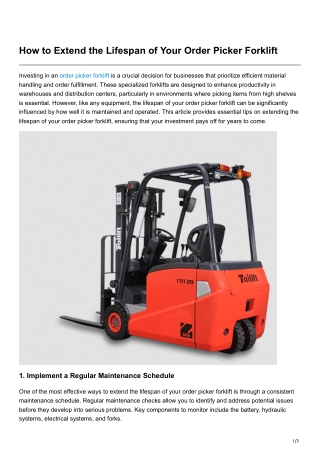 How to Extend the Lifespan of Your Order Picker Forklift