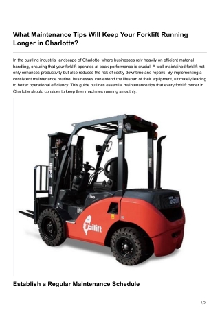 What Maintenance Tips Will Keep Your Forklift Running Longer in Charlotte
