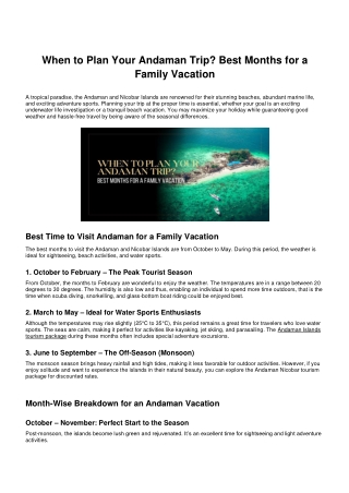 When to Plan Your Andaman Trip - Best Months for a Family Vacation