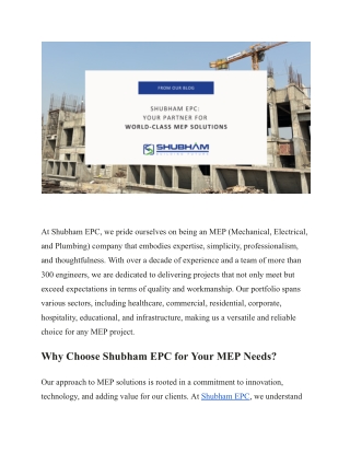 Shubham EPC_ Your Partner for World-Class MEP Solutions