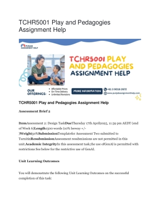 TCHR5001 Play and Pedagogies Assignment Help