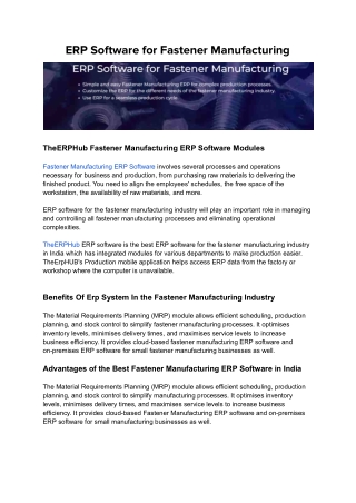 #1 Cloud Based ERP Software for Fasteners Industry in India