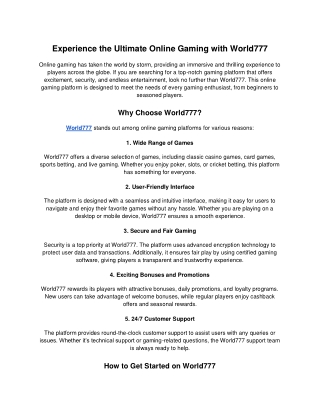 Experience the Ultimate Online Gaming with World777