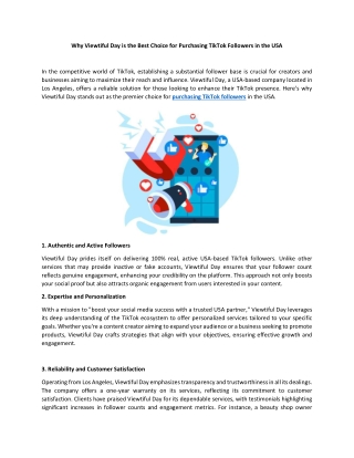 Why Viewtiful Day is the Best Choice for Purchasing TikTok Followers in the USA