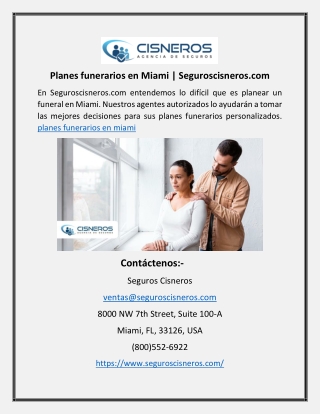 Planes funerarios en Miami | Seguroscisneros.com
