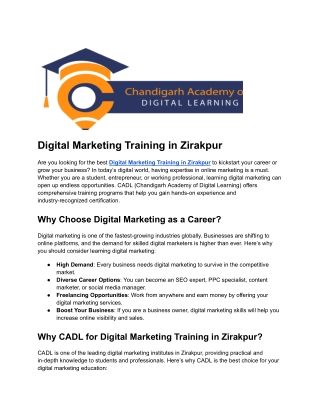 Digital Marketing Training in Zirakpur