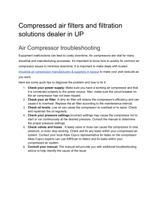 compressed air filters and filtration solutions