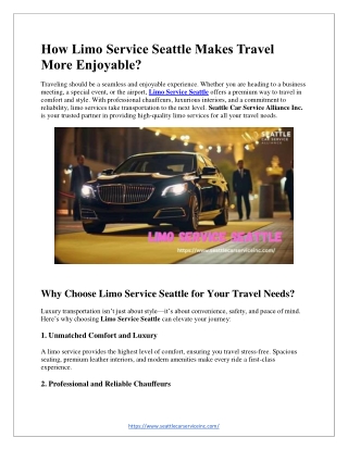 How Limo Service Seattle Makes Travel More Enjoyable