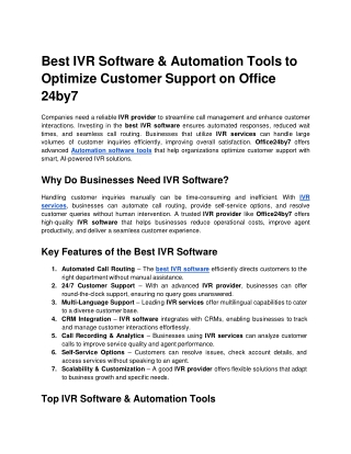 best ivr software automation tools to optimize customer support on office 24by7
