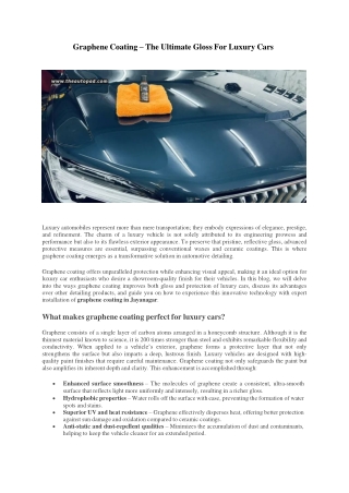 Graphene Coating – The Ultimate Gloss For Luxury Cars