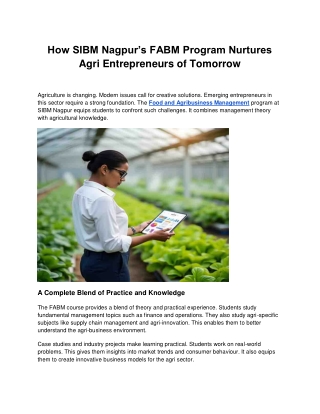 How SIBM Nagpur’s FABM Program Nurtures Agri Entrepreneurs of Tomorrow