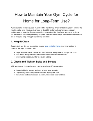 How to Maintain Your Gym Cycle for Home for Long-Term Use