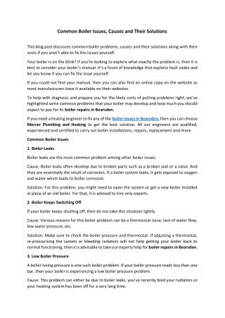 Common Boiler Issues, Causes and Their Solutions