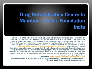 Drug De Addiction Center In Mumbai - Lifeline Foundation India