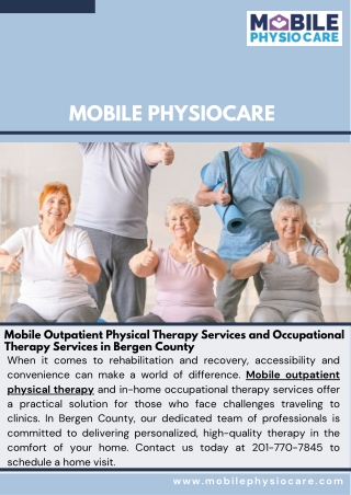 Mobile Outpatient Physical Therapy Services and Occupational Therapy Services in Bergen County