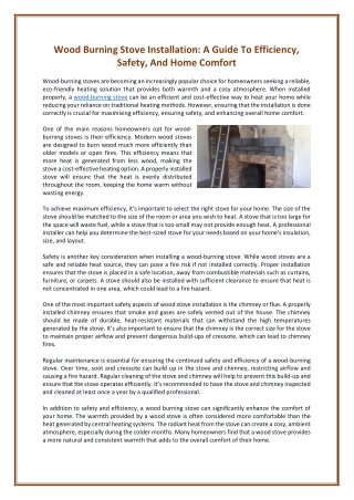Wood Burning Stove Installation - A Guide To Efficiency, Safety, And Home Comfort