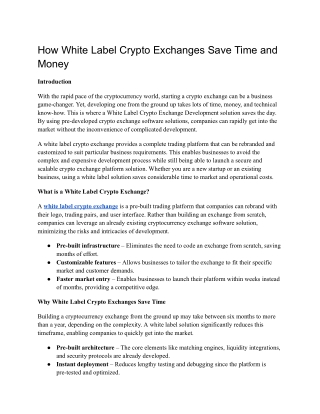 How White Label Crypto Exchanges Save Time and Money