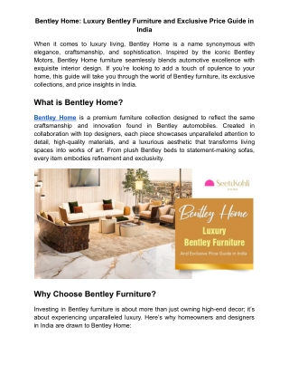 Bentley Home: Luxury Bentley Furniture and Exclusive Price Guide in India
