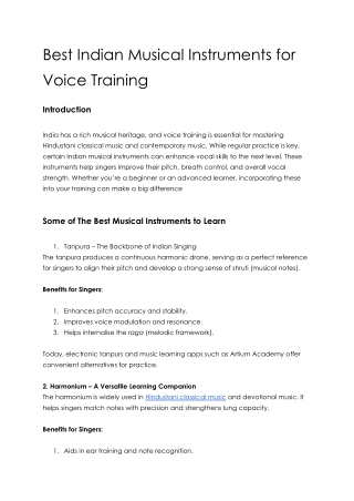 Best Indian Musical Instruments for Voice Training