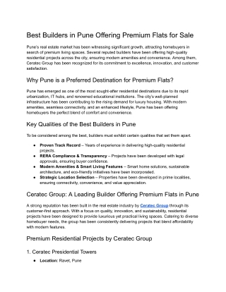 Best Builders in Pune Offering Premium Flats for Sale