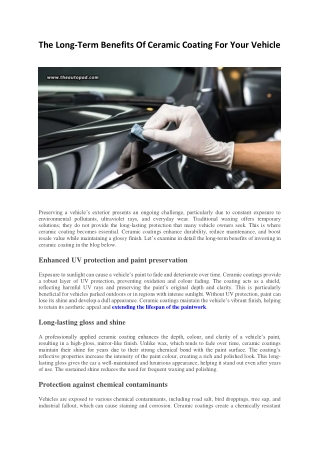 The Long-Term Benefits Of Ceramic Coating For Your Vehicle
