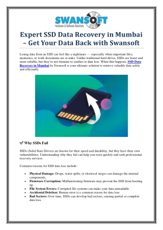 Fast & Affordable SSD Data Recovery in Mumbai – Swansoft Solutions