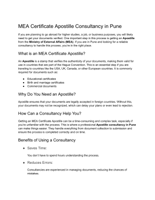 Professional MEA Certificate Apostille Services in Pune