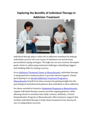 Exploring the Benefits of Individual Therapy in Addiction Treatment