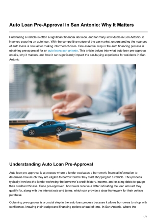 Auto Loan Pre-Approval in San Antonio Why It Matters