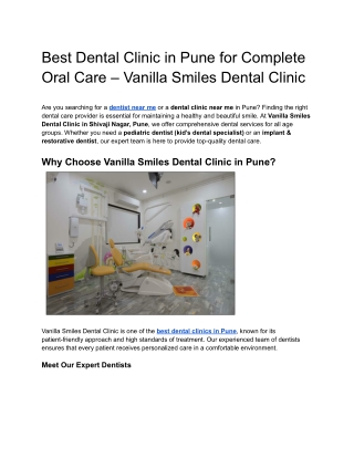Best Dental Clinic in Pune for Complete Oral Care – Vanilla Smiles Dental Clinic