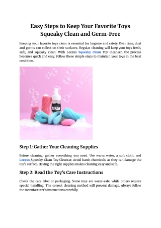 Easy Steps to Keep Your Favorite Toys Squeaky Clean and Germ-Free