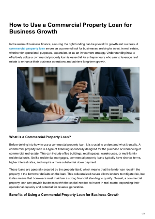How to Use a Commercial Property Loan for Business Growth