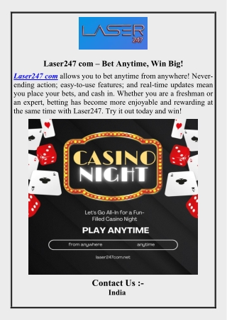 Laser247 com – Bet Anytime, Win Big!