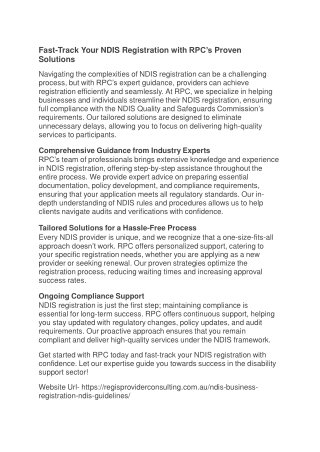 Fast-Track Your NDIS Registration with RPC’s Proven Solutions