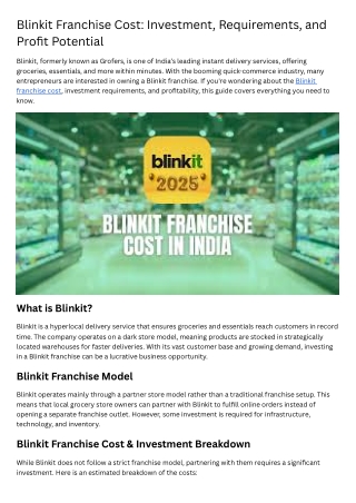 blinkit franchise cost investment requirements