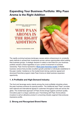 expanding your business portfolio why paan aroma